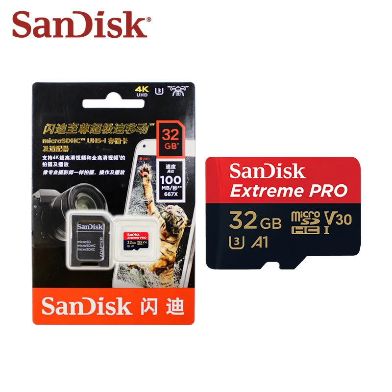 Карта памяти SanDisk MicroSD 32 Гб MicroSDHC 64 Гб 128 ГБ 200 ГБ 256 Гб 400 ГБ 512 ГБ MicroSDXC Экстрим PRO V30 U3 4K UHD TF карты - Емкость: 32GB