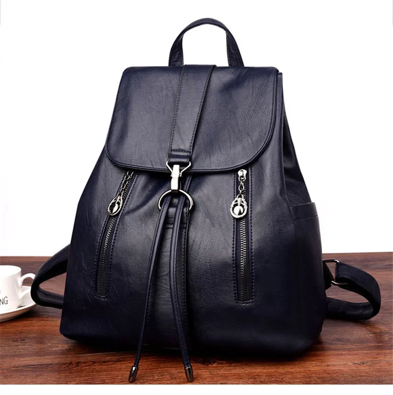 Женский кожаный рюкзак на двойной молнии с завязками, Вместительная дорожная сумка, женский рюкзак, сумка на плечо, Mochila Feminina