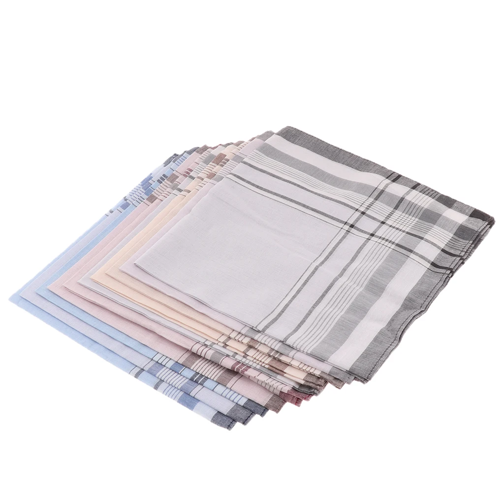 10pcs Men Handkerchiefs 100% Cotton with Stripe Hankies Gift Set