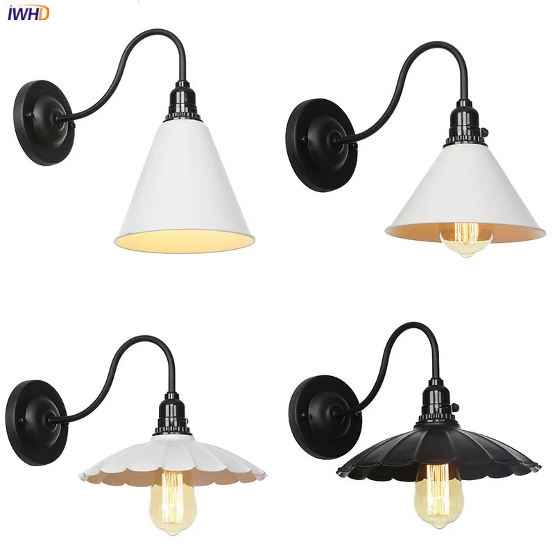 

IWHD White Black Vintage Wall Lamp Beside Home Lighting Knob Switch 4W Edison Bulb Loft Style Industrial Retro Wall Light LED