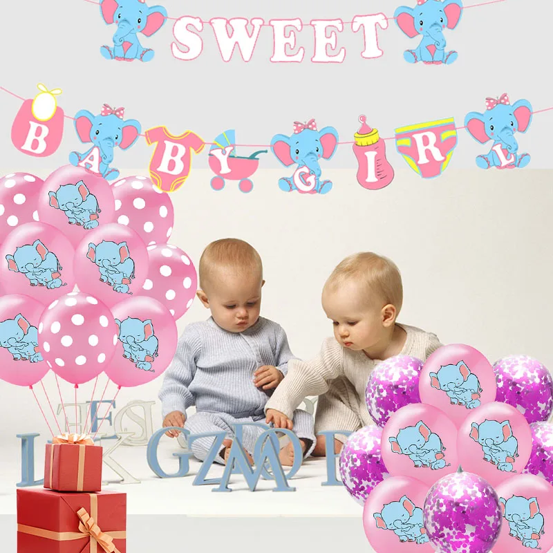 

Baby Elephant Wave Point Confetti Latex Balloons Sweet Boy Girl Banner for Birthday Party Baby Shower Decoration Favor