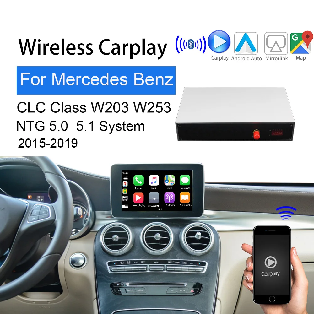 Wireless carplay Mercedes CLC Class 2015-19 W203 W253 Support Maps navigation usb interface multimedia touch screen Auto Android Smart Reverse