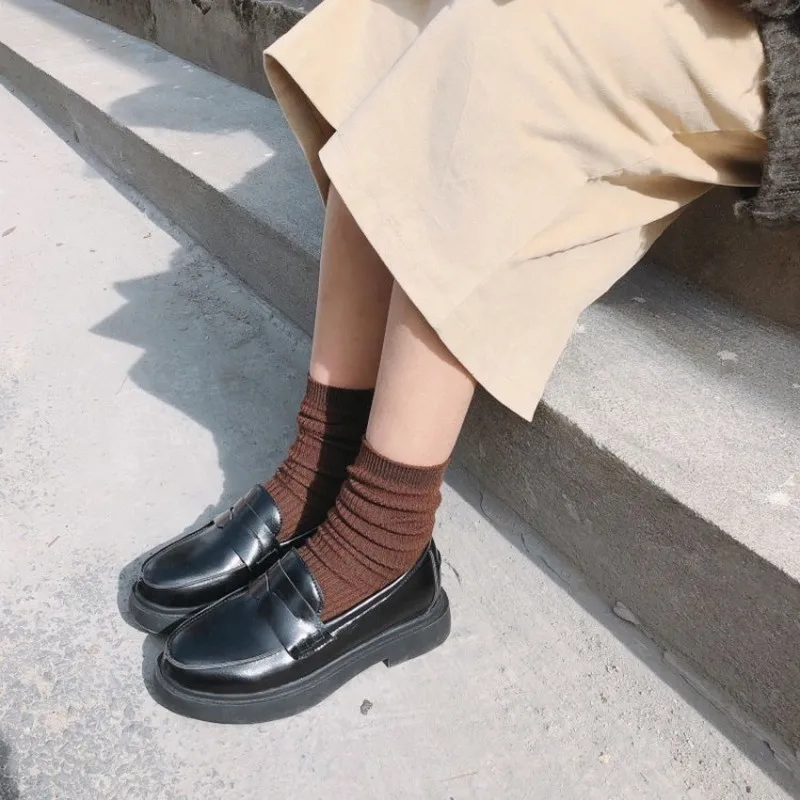 

Fashion Women Leather British Single Shoes Comfort Shallow Mouth Small Shoes Flat Ankle Shoes Hot Sale Female Footwear H14-90