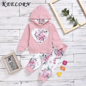 

Keelorn Newborn Baby Girls Clothes Sets Floral Hooded Sweater Tops Flower Print Long Pants 2Pcs Outfits Clothes Baby Girl Outfit