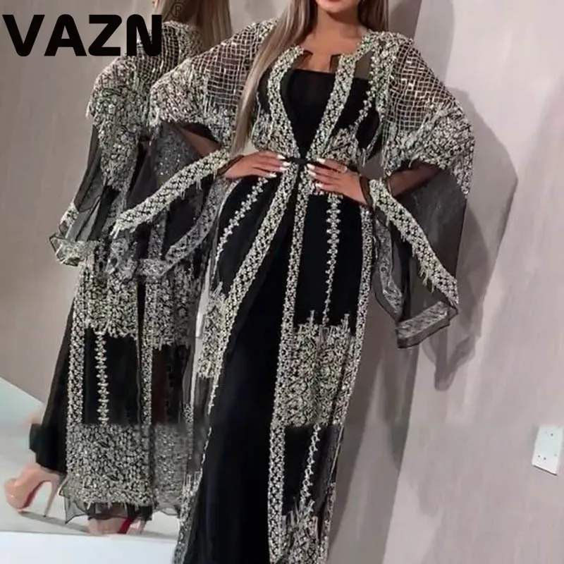 

VAZN 2020 high-and New Open O-Neck Party England Style Solid Sexy Women Skinny Long Dress Lady Shirt High Street Bodycon Dress