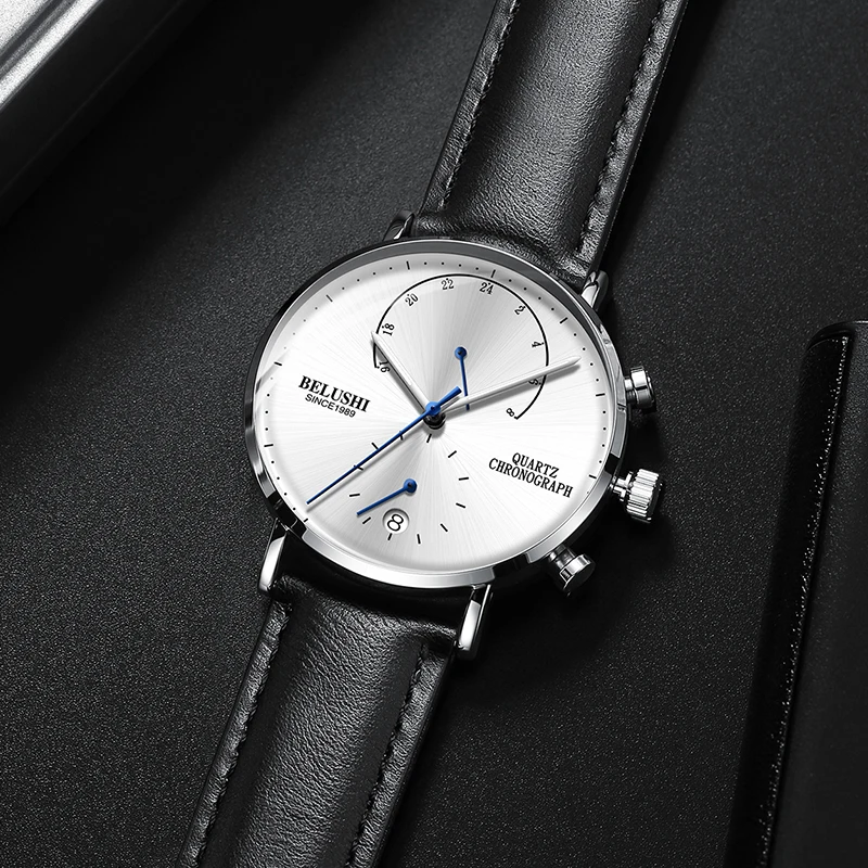 537 leather S white Ультра тонкие часы для мужчин Хронограф военные Роскошные спортивные часы водонепроницаемые стальные сетчатые кварцевые мужские часы Relogio Masculino - Цвет: 537 leather S white