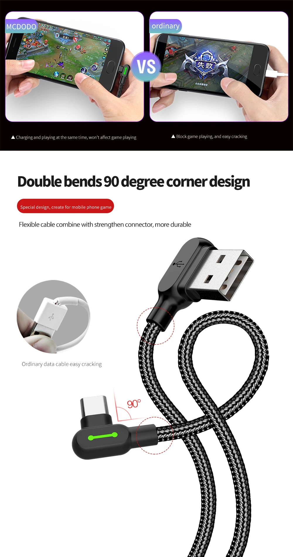 MCDODO 0,5/1,2/1,8/3 м usb type C Быстрая зарядка USB C кабель type-c шнур данных зарядное устройство для Android USB-C кабель для samsung huawei