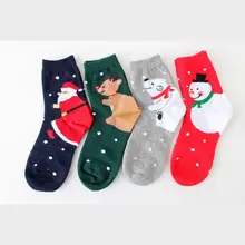 4 пары, унисекс, хлопковые Праздничные Носки до середины икры, Носки с рисунком Санта Клауса, чулочно-носочные изделия