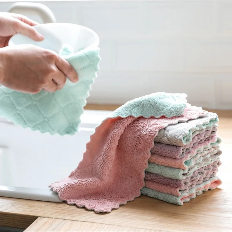 

10pcs Kitchen Absorbent Rag 2-layer Wiping Dish Towel Non-stick Oil Scouring Pad Rag Super Efficient Microfiber Cleaning Clothes