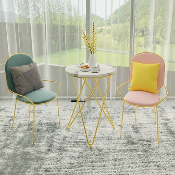 

Nordic marble leisure tables and chairs, simple wrought iron small apartment dining table and chair combination round