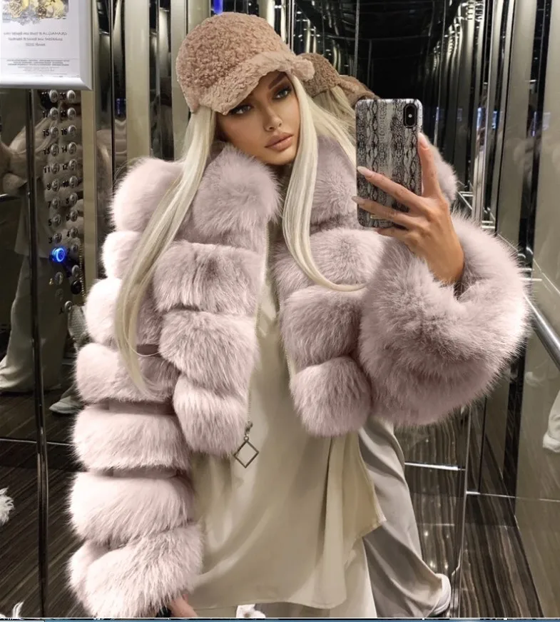 Chaqueta de piel sintética con cuello vuelto para mujer, Top corto rosa, peludo, 20 colores, para invierno