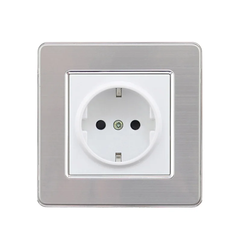 EU socket Atlectric 1, 2, 3, 4 комплекта, 1, 2 позиционный кнопочный светильник, переключатель из нержавеющей стали, панель, розетка, ЕС, FR, французский светильник, розетка, светильник - Цвет: EU socket