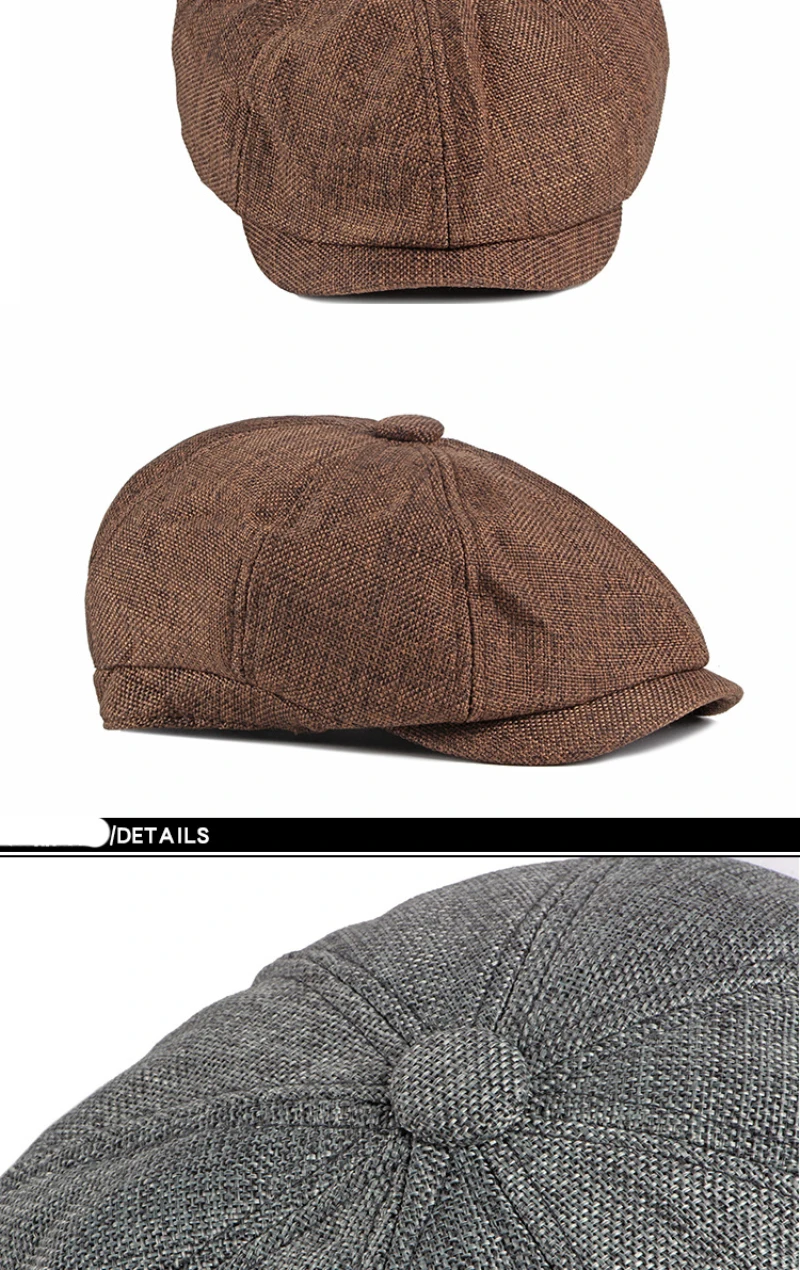 HT3669 Berets Frühling Sommer Männer Frauen Kappe Vintage Achteckige Kappe Männlich Weiblich Baumwolle Leinen Baskenmütze Hut Unisex Baskenmütze Kappe Männer – Detail 11