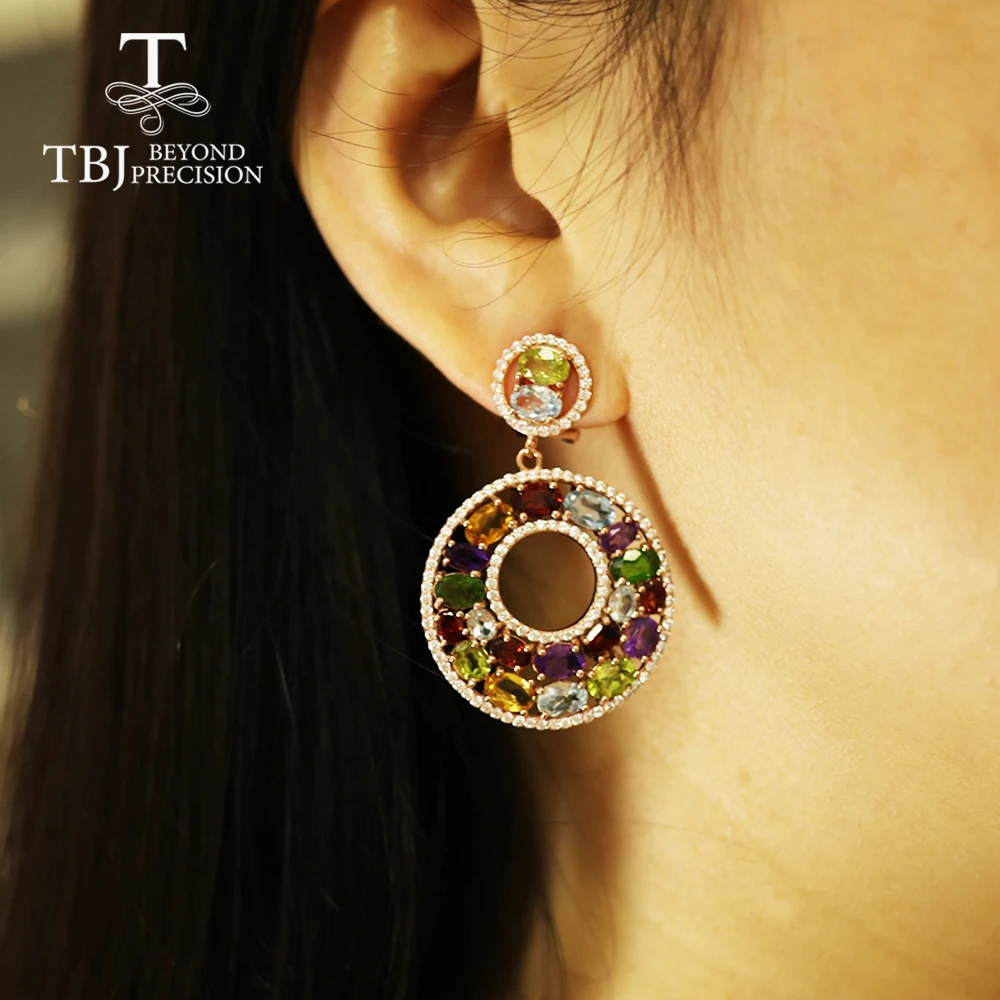 Tbj большие роскошные вечерние Серьги с драгоценными камнями, 20ct мульти красочный драгоценный камень c серьги 925 серебро розовое золото ювелирные украшения для женщин
