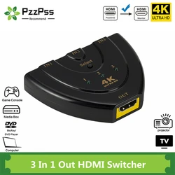 PzzPss – Mini répartiteur HDMI 3 Ports 4K * 2K, convertisseur 1080P pour DVD HDTV PC projecteur 3 en 1 Port Hub 