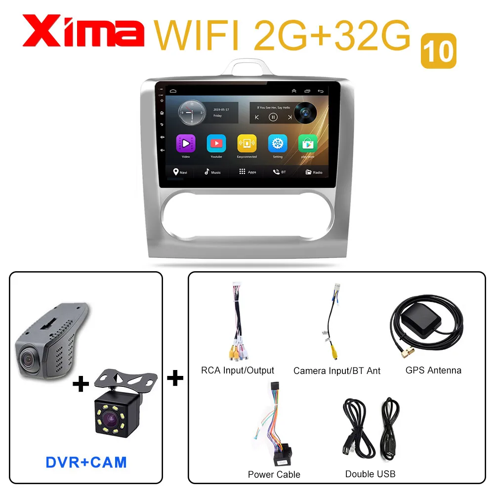 RAM 2G FC-S-DVR-CAM XIMA 9 дюймов 2 DIN Android 9,0 gps навигация автомобильный Радио мультимедийный плеер для 2004 2005 2006-2011 Ford Focus Exi AT - Цвет: RAM 2G FC-S-DVR-CAM