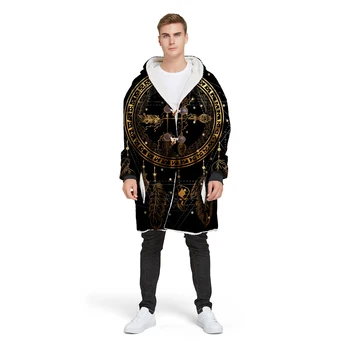 

3D print custom design man's Sherpa 2019 new brand coat loose long winter plus velvet jacket 100% polyester hooded warm CL24