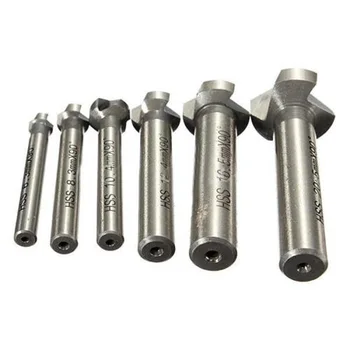 

6 Pcs 3 Flute 90 Degree HSS Three edge Chamfer Countersink Cutter Mill Bits Set