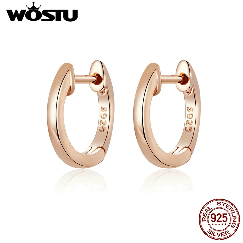 WOSTU, настоящее 925 пробы, серебряные, простые, розовое золото, серьги-кольца для женщин, свадебные серьги, модные серебряные ювелирные изделия, CQE808-C