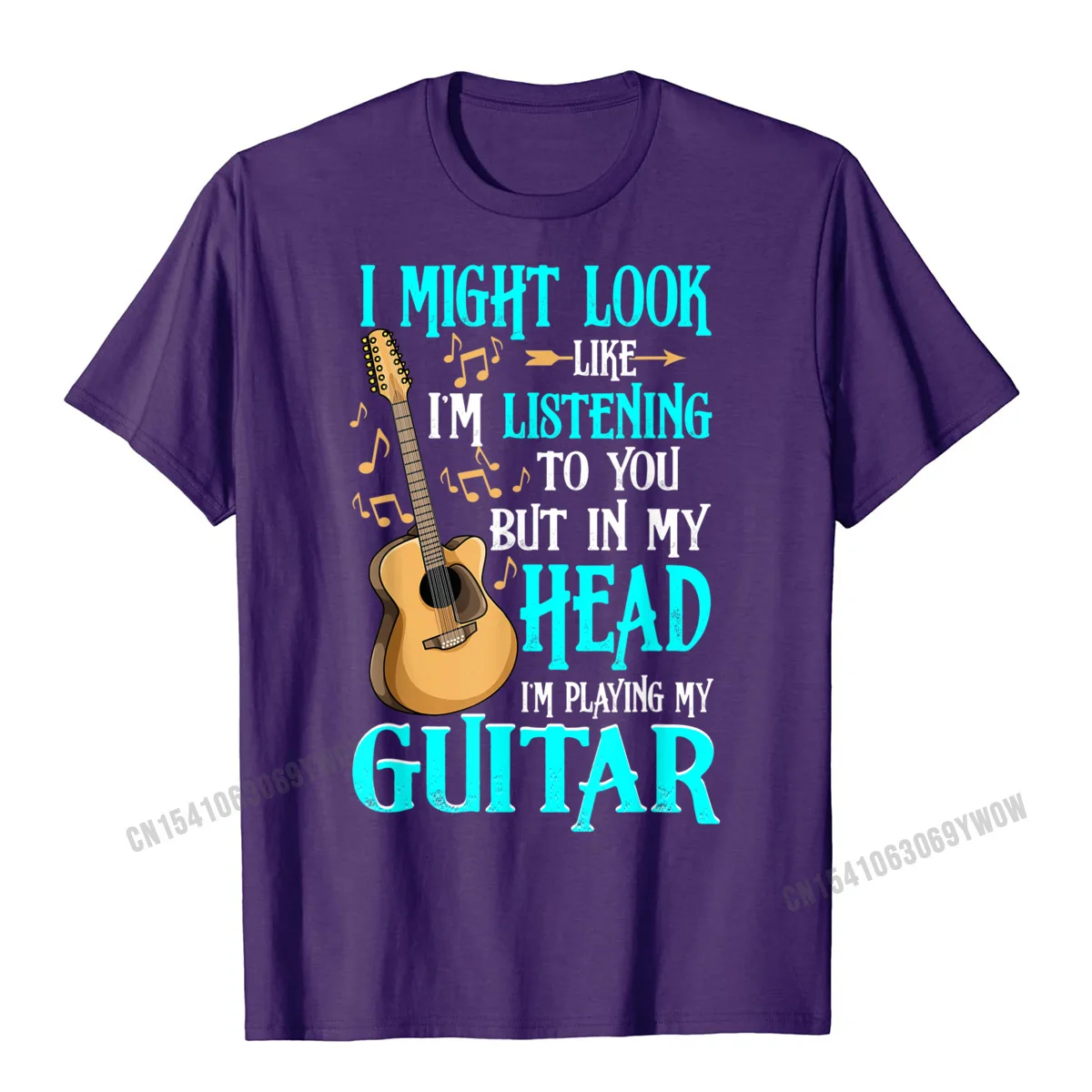 Casual Normal T-Shirt for Male 100% Cotton Fall Tops Shirt Hip hop Tee Shirt Short Sleeve Graphic Round Collar Guitar Shirt Funny I Might Look Like Im Listening To You T-Shirt__822 purple