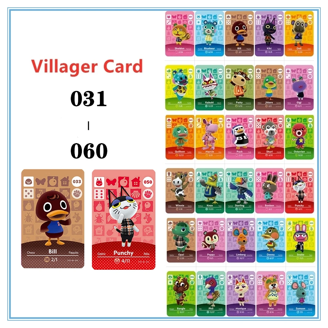 Croxxxing-Tarjetas de juego de aldeanos Kabuki Octavia, modelo ACNH Series 1(031 Sheldon -060 Samson), NFC, Switch WiiU, envío gratis