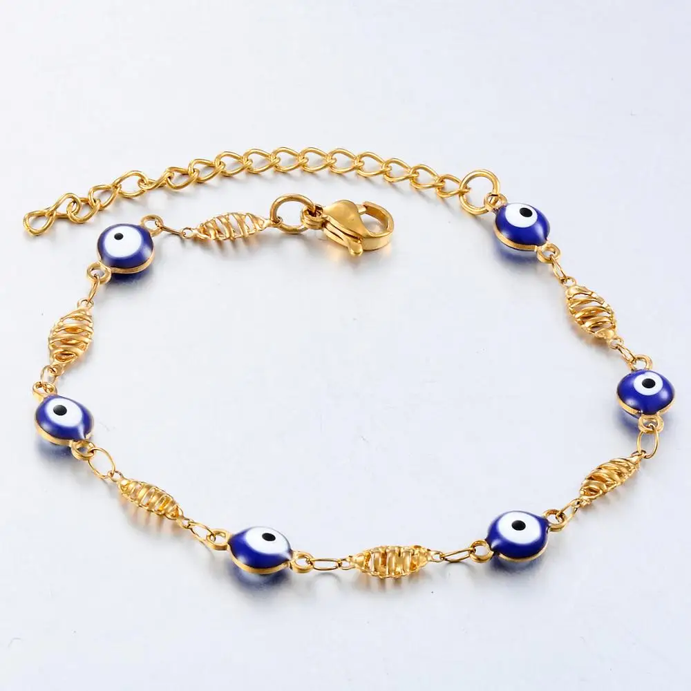 6mm Multicoloured Stainless Steel Handmade Bracelet Turkish Evil Eye Link Chain Men's and Women's Fashion Jewelry Gifts stainless steel bracelet
