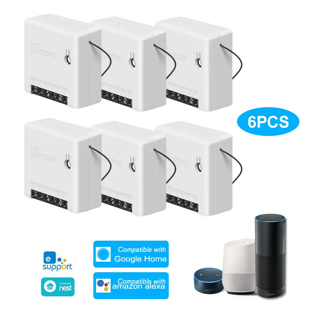 6 pcs SONOFF Smart Switch MINI DIY двухсторонний маленький корпус пульт дистанционного управления WiFi переключатель Поддержка переключатель работа для Google Home/Nest IFTTT/Alexa - Комплект: 6 pcs