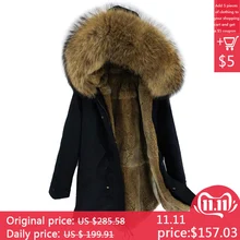 Мужской зимний жакет Длинная парка натуральный мех Пальто Подклад мех кролика рекс Воротник мех енота Топ бренд Теплый