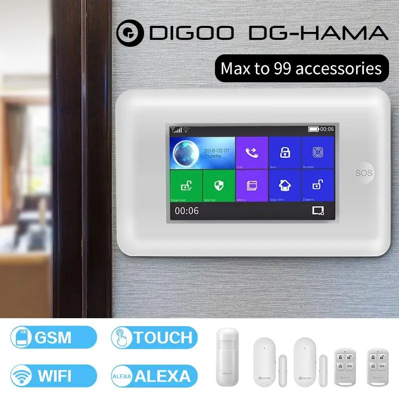 DIGOO DG-HAMA умный Все сенсорный экран Alexa версия 433 МГц 2G/GSM/wifi DIY умная домашняя система охранной сигнализации наборы