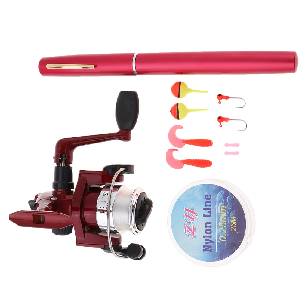 1 Set Mini Outdoors Pen Fishing Pole Pocket Fish Rod and Reel Travel Fishing Set for Ice Fly Sea Fishing