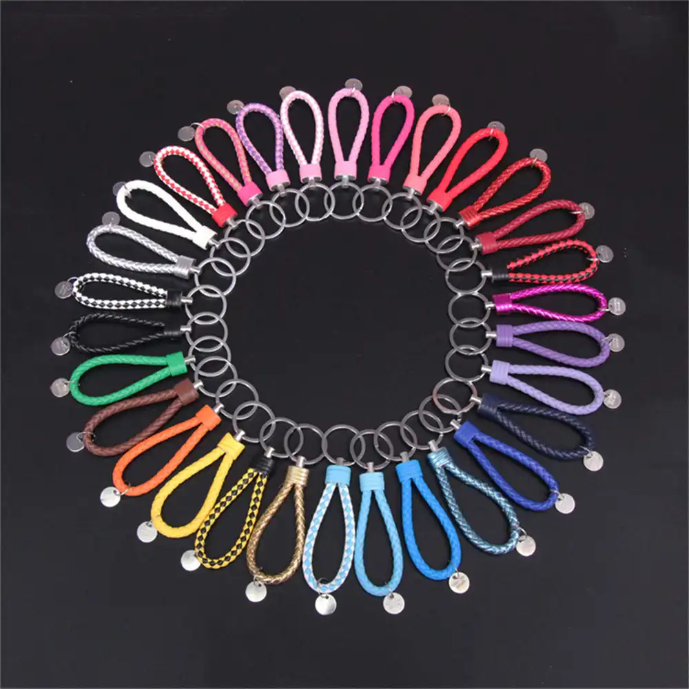 O envio gratuito de couro chaveiro de couro do plutônio trançado tecido corda chaveiros para as mulheres masculino porta-chaves do carro chaveiro saco pingente