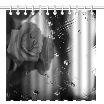 

Grey Rose Near a Window with Rain Drops Black and White Art Shower Curtain ch Home Decorative Polyester Bath Curtain with 12