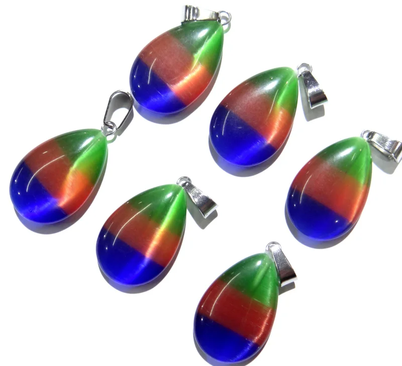 Natural stone Teardrop aventurine Quartz Crystal tiger eye Cat eyes pendants for diy jewelry making necklace Accessories12pcs