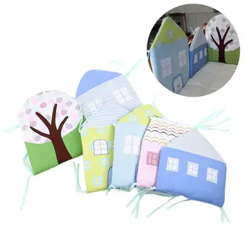 

Cartoon Thickness Baby bed Bumper Padded Mesh Crib Bumper House Pattern Anti-crash bedding Ruffle Infant Room Protector Fence
