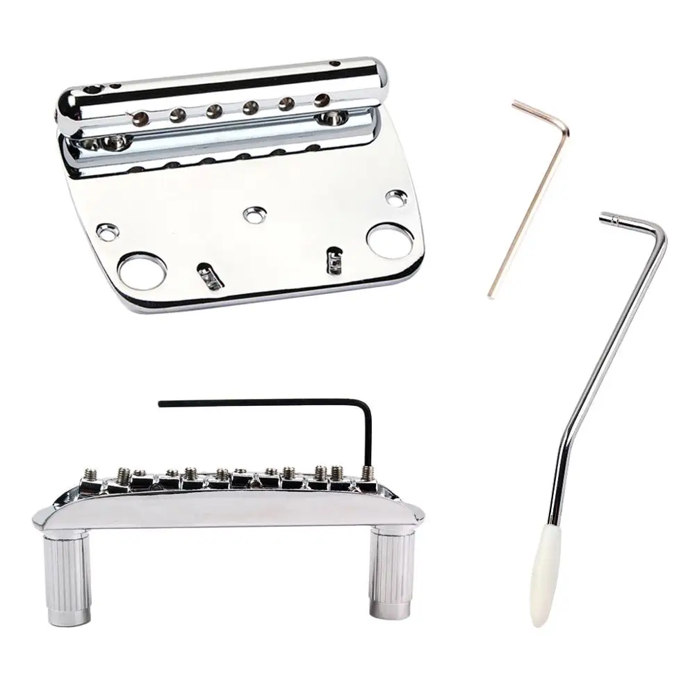 

4 Pcs/set 6-string Chrome Hard-tail Fixed Bridge Set with Wrench for Electric Guitar Replacement Parts