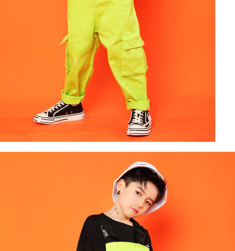 Kid Hip Hop Clothing Black Casual T Shirt Tops Loose Bib Pants for Girls Boys Jazz Dance Costumes Ballroom Dancing Clothes Wear