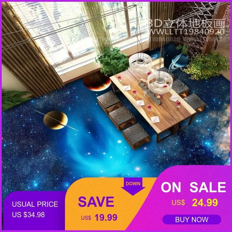 3D Вселенная планета Космос пол Фреска для спальни классной комнаты Нескользящие водонепроницаемые напольные обои