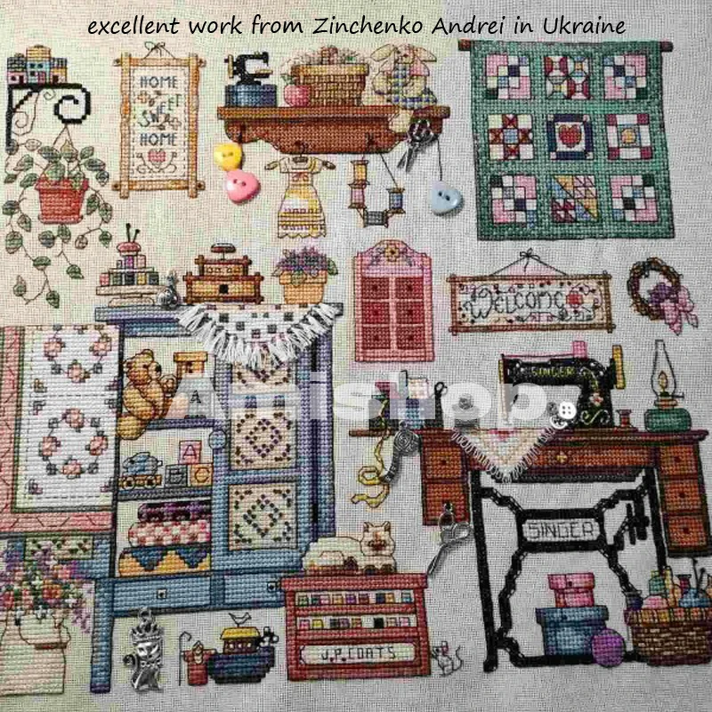 Amishop Counted Cross Stitch Kit Sew Cozy Sewing Room Machine Dim 72378