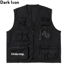 Темный значок жилетка с несколькими карманами в черном жилет в стиле хип-хоп куртки унисекс без рукавов для мужчин и женщин уличная одежда жилет мужская одежда