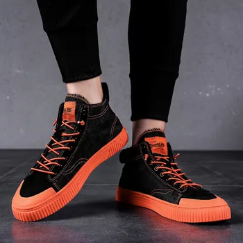 

Fashion Retro High-Top Canvas Shoes Men Sneakers Trend Casual Vulcanized Shoes Comfy Canvas Shoes Male Lace Up Trainers
