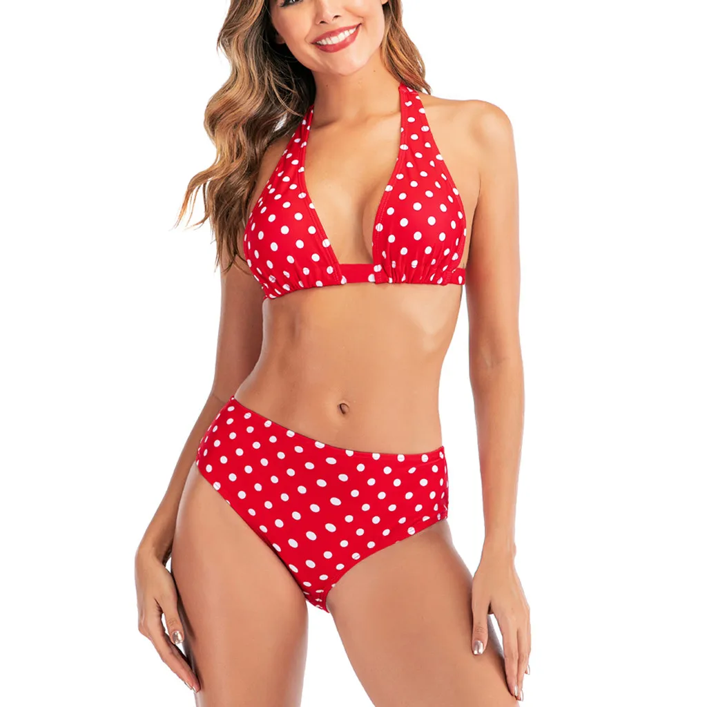 

Polka Dot Retro Bathing Swimsuit Women Sexy Tankini Summer Vacation Bikinis Sets Female Beach High Waist Bikini Padded Swimwear