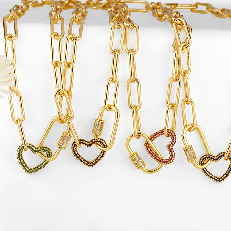 

Позолоченная панцирная цепочка с инкрустированным фианитом сердцем и карабином, ожерелье для женщин и мужчин, толстые звенья, хип-хоп, подходит для танцора, панк, ювелирные изделия в подарок