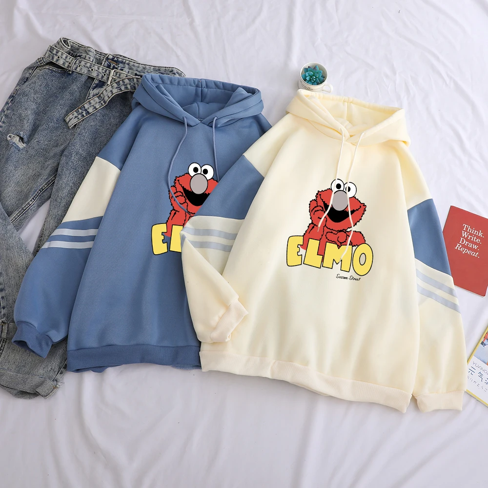 

Sesame Street Women's Elmo Print Hooded Sweatshirt Casual Hoodies Fleece Top Funny Autumn Streetwear Solid Female Clothes