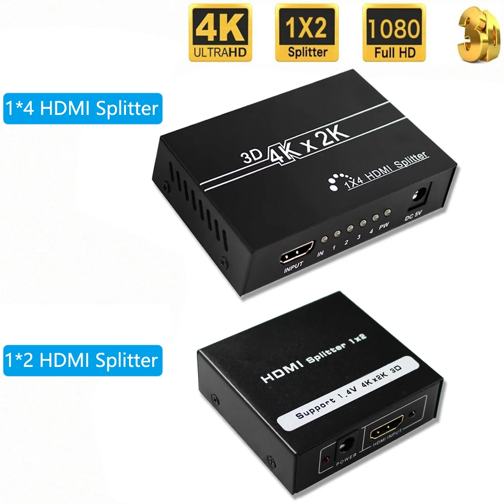4K HDMI сплиттер UHD 3D HD distrumbite 1X4 1X2 1080p переключатель адаптер Усилитель повторителя