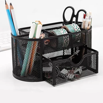 

9 grid multifunctional storage rack organizer metal mesh pen holder and box container for school office supplies