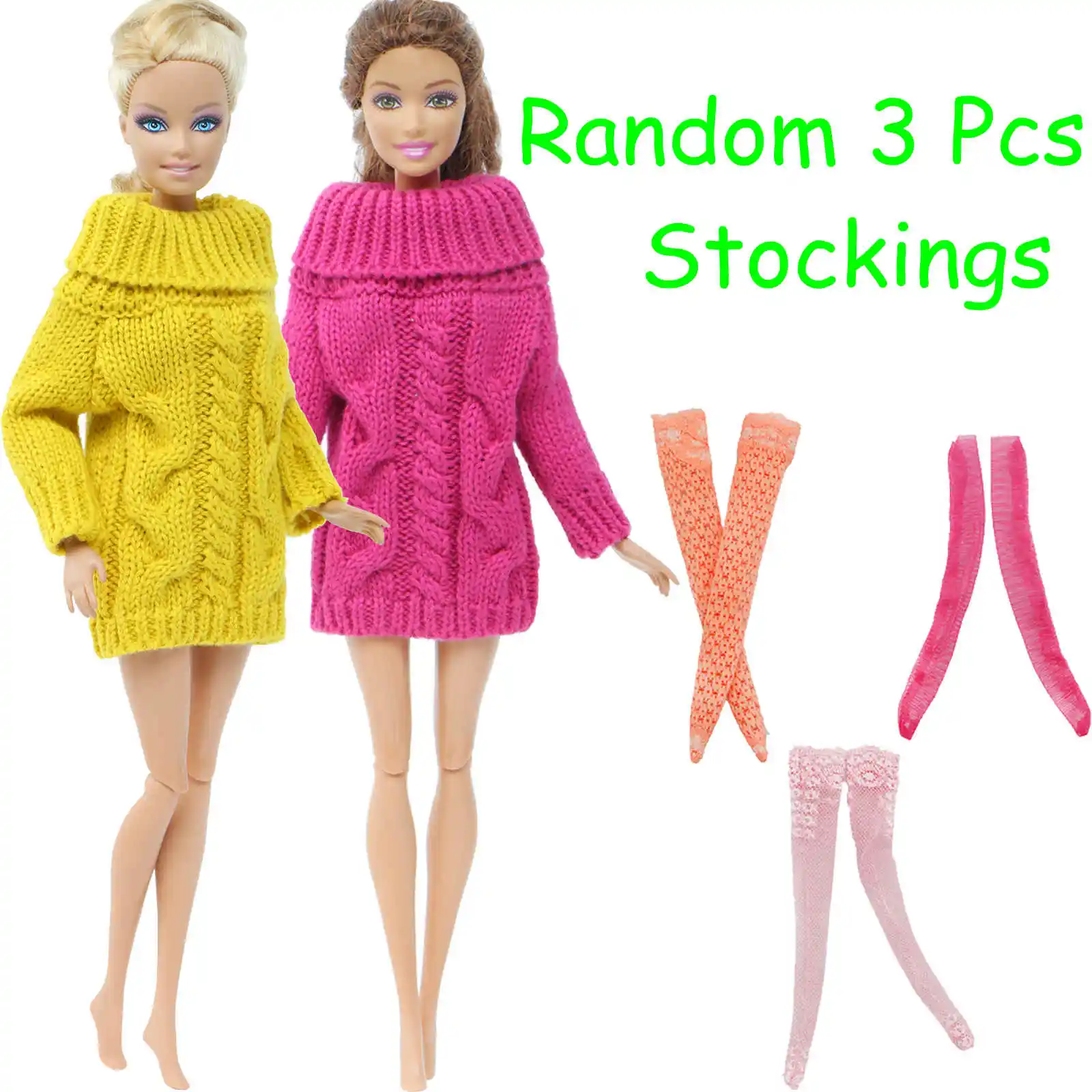 5 Pcs/Lot = 2x Colourful Doll Dress Pure Cotton Sweater + Random 3x Lace  Stockings Socks Accessories Clothes for Barbie Doll Toy|Dolls Accessories|  - AliExpress