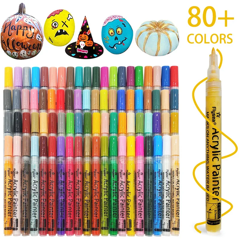 12/28/80Colors Set 0.7MM 2.0MM Acrylic Paint Marker Pen Art Markers Supplies On Rock Glass Canvas Metal Ceramic Mug Wood Plastic