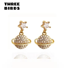 Мода кубического циркония звезды серьги-гвоздики "Планета" серьги цвета: золотистый, серебристый круглые серьги для Для женщин Корейская Ювелирная повязка на голову