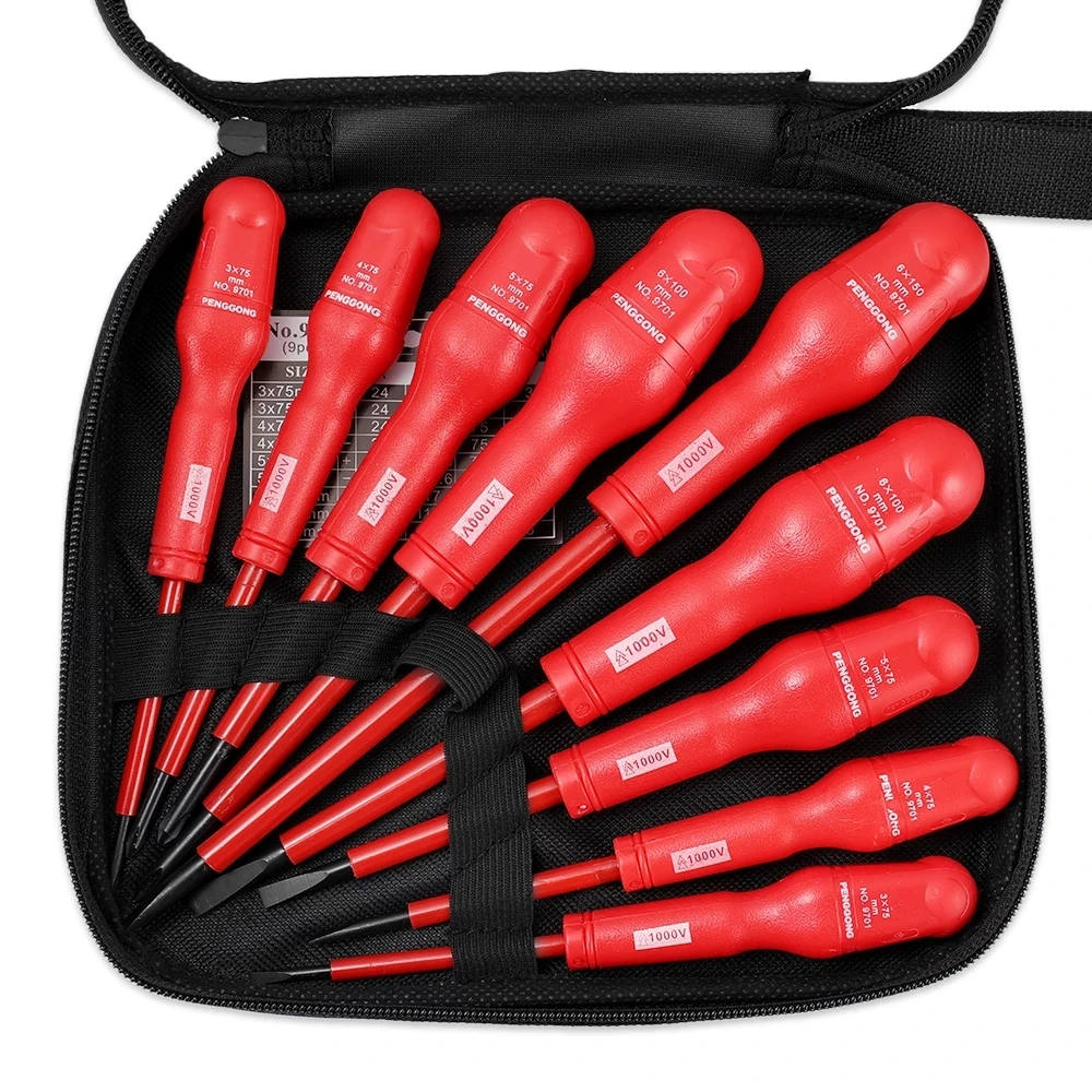 

9Pcs/set Magnetic Insulated Screwdriver Set High Voltage Resistant 1000V Slotted Phillips Screw Driver Kit For Electrician Tools