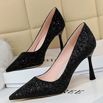

Women Elegant Pumps Crystal Female Shoes Sexy Thin Shoes Super Sequins Shallow Mouth Pointed Shoes Classic Wedding Shoes